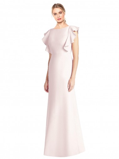 Cheap Ruffle Cap Sleeves Open Back Trumpet Bridesmaid Dress Canada