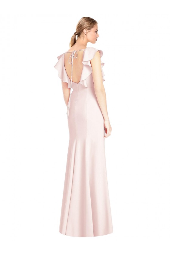 Cheap Ruffle Cap Sleeves Open Back Trumpet Bridesmaid Dress Canada