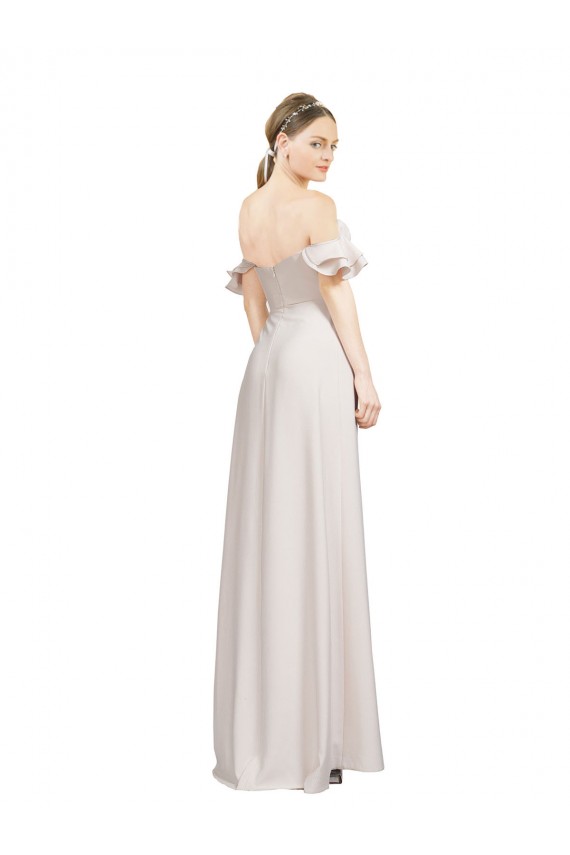 Cheap Double Ruffle Flounce Sleeves Crepe Bridesmaid Dress with Slit Canada