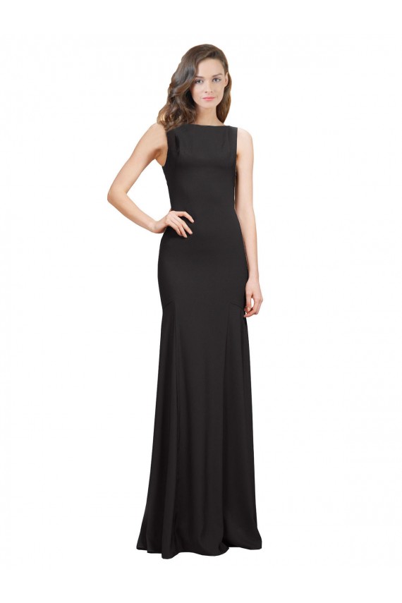 Cheap Sleeveless Bateau Neckline Crepe Bridesmaid Dress with Twist Back Canada