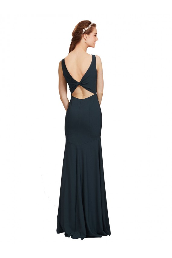 Cheap Sleeveless Bateau Neckline Crepe Bridesmaid Dress with Twist Back Canada
