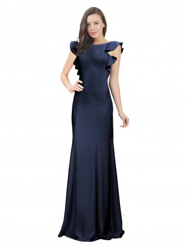 Cheap Sleeveless Crepe Bridesmaid Dress with Cascading Ruffle and Keyhole Back Canada