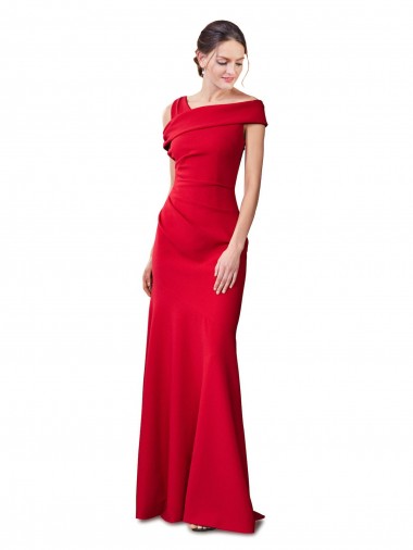 Cheap Sleeveless Ruched Crepe Mermaid Bridesmaid Dress with Off The Shoulder Detail Canada