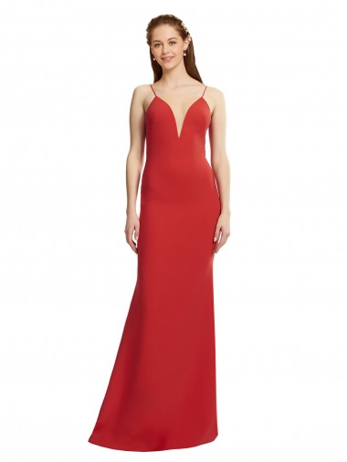 Cheap Mermaid Plunging V-Neck Crepe Bridesmaid Dress with Wide Open Back Canada