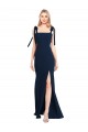 Cheap Flat Tie Shoulder Crepe Trumpet Bridesmaid Dress with Front Slit Canada