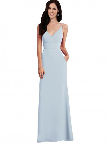 Cheap V Back Spaghetti Strap Maxi Bridesmaid Dress with Pockets Canada