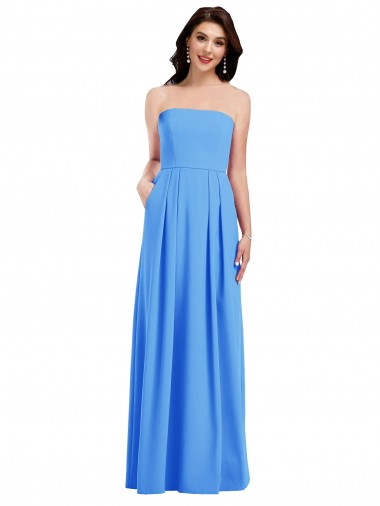 Cheap Strapless Pleated Skirt Crepe Bridesmaid Dress with Pockets Canada