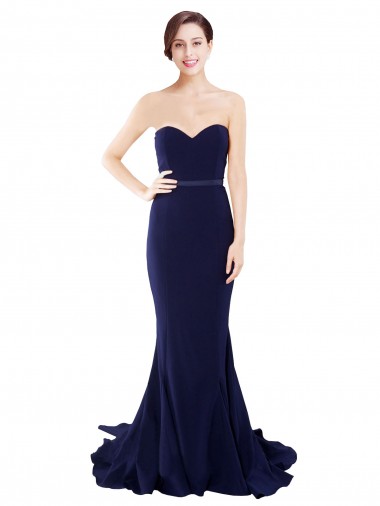 Cheap Strapless Sweetheart Neckline Crepe Bridesmaid Dress with Satin Waistband Canada