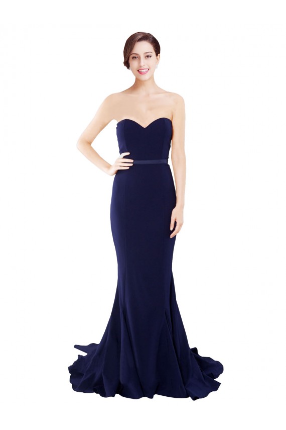 Cheap Strapless Sweetheart Neckline Crepe Bridesmaid Dress with Satin Waistband Canada