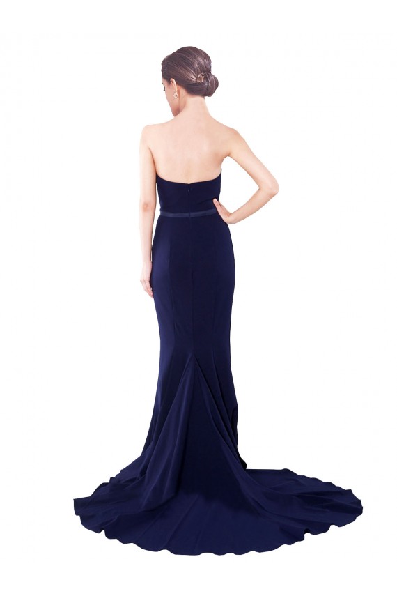 Cheap Strapless Sweetheart Neckline Crepe Bridesmaid Dress with Satin Waistband Canada