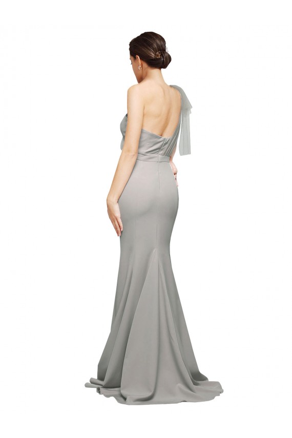 Cheap Long Sweep Train Sweetheart Crepe Bridesmaid Dress with Tulle One Shoulder Canada