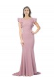 Cheap Flutter Sleeves Low V-Back High Round Neck Crepe Bridesmaid Dress Canada