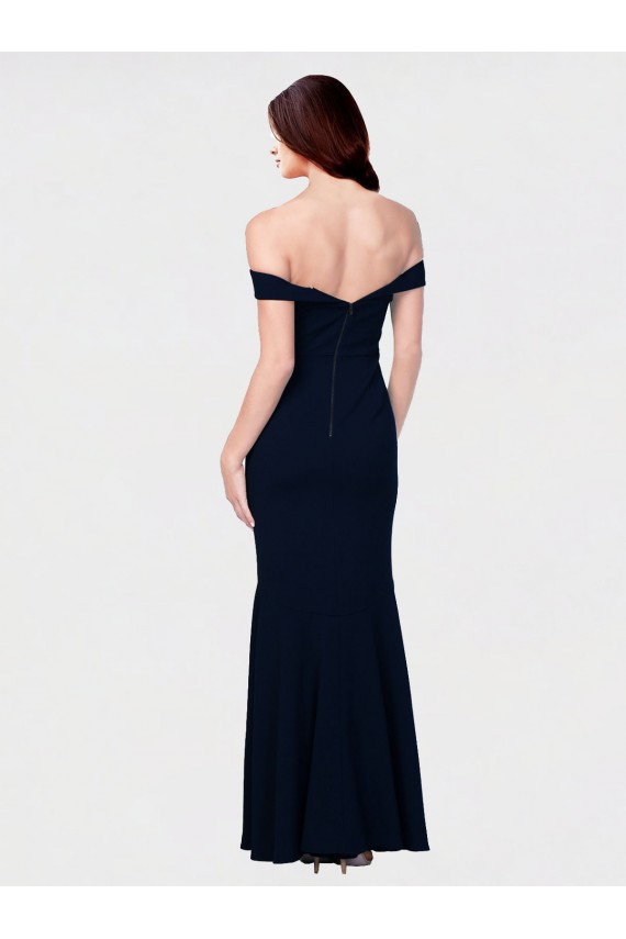 Cheap Mermaid Off the Shoulder Long Crepe Bridesmaid Dress with Low Back Canada