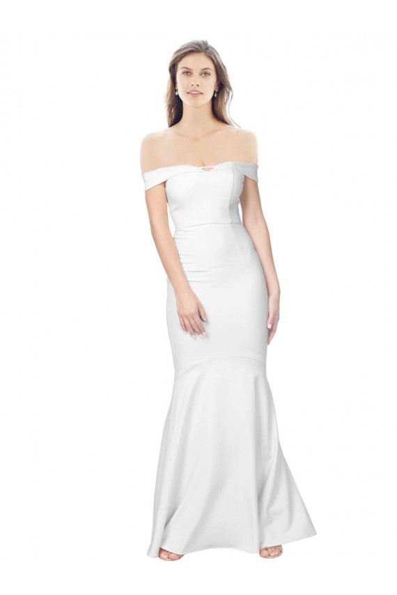 Cheap Mermaid Off the Shoulder Long Crepe Bridesmaid Dress with Low Back Canada