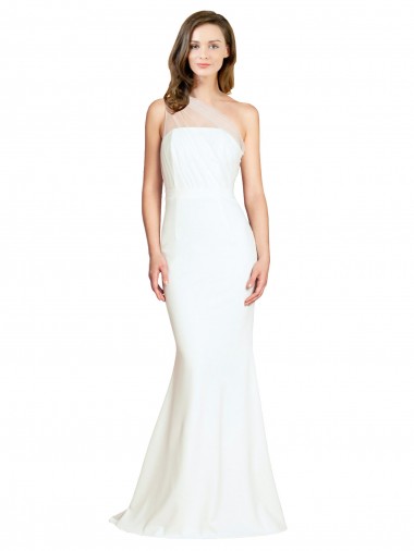 Cheap Soft Tulle Shoulder Overlay Mermaid One Shoulder Crepe Bridesmaid Dress Canada