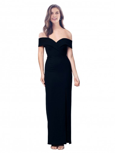 Cheap Off the Shoulder Long Full Length Crepe Bridesmaid Dress with Side Split Canada