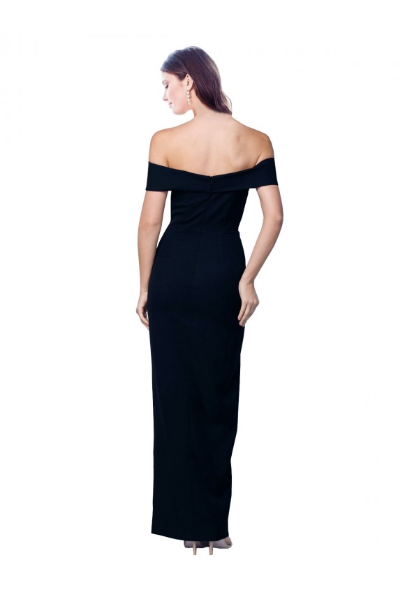 Cheap Off the Shoulder Long Full Length Crepe Bridesmaid Dress with Side Split Canada