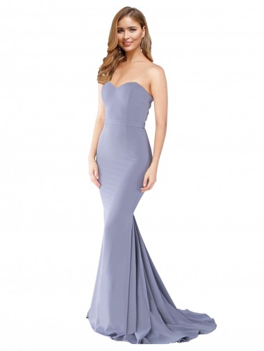 Cheap Long Strapless Sweetheart Sweep Train Crepe Bridesmaid Dress with Low Back Canada