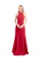 Cheap Sleek Fit and Flare High Neck Halter Stretch Crepe Bridesmaid Dress with Open Back Canada
