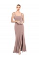 Cheap Square Neck Fit and Flare Long Stretch Crepe Bridesmaid Dress with Side Slit Canada