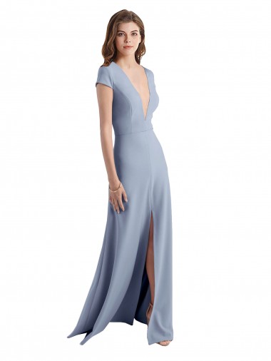 Cheap Plunging V-Neck Cap Sleeves Stretch Crepe Bridesmaid Dress with Front Slit Canada