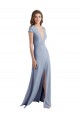 Cheap Plunging V-Neck Cap Sleeves Stretch Crepe Bridesmaid Dress with Front Slit Canada