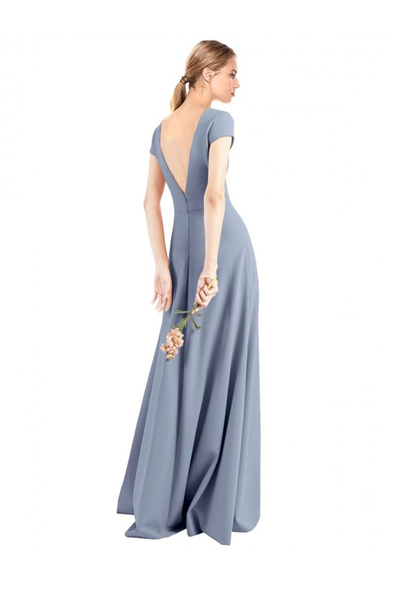 Cheap Plunging V-Neck Cap Sleeves Stretch Crepe Bridesmaid Dress with Front Slit Canada