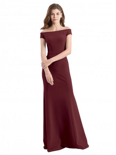 Cheap Off the Shoulder Fit and Flare Stretch Crepe Bridesmaid Dress Canada
