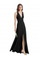 Cheap Sleek Halter V-Neck Long A-Line Stretch Crepe Bridesmaid Dress with Front Slit Canada