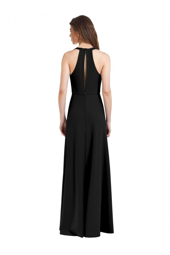 Cheap Sleek Halter V-Neck Long A-Line Stretch Crepe Bridesmaid Dress with Front Slit Canada