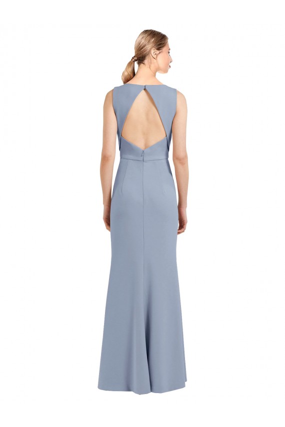 Cheap Boat Neckline and Sleek Fit and Flare Crepe Bridesmaid Dress with Keyhole Back Canada