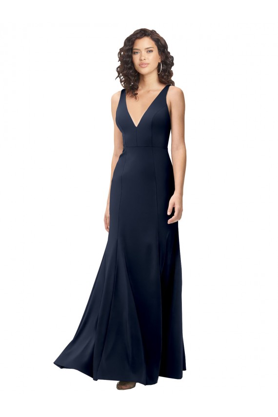 Cheap Classic V-Neck Long Stretch Crepe Bridesmaid Dress with V-Back Canada