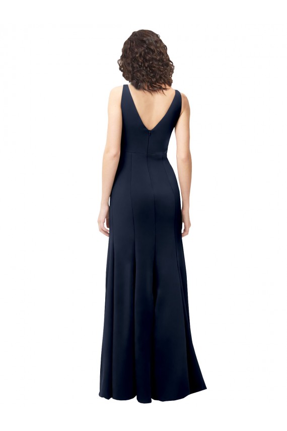Cheap Classic V-Neck Long Stretch Crepe Bridesmaid Dress with V-Back Canada