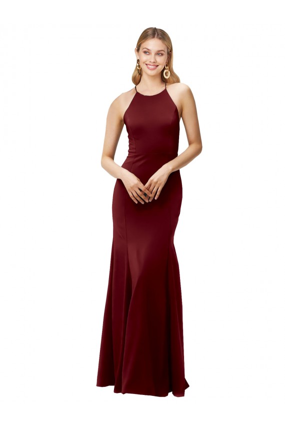 Cheap Fit and Flare Halter Neckline Stretch Crepe Bridesmaid Dress with Strappy Back Canada