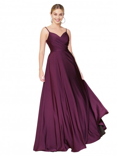 Cheap High Neck Spaghetti Straps Long V-Back Crepe Bridesmaid Dress Canada