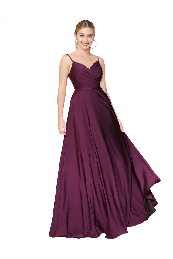 Cheap High Neck Spaghetti Straps Long V-Back Crepe Bridesmaid Dress Canada