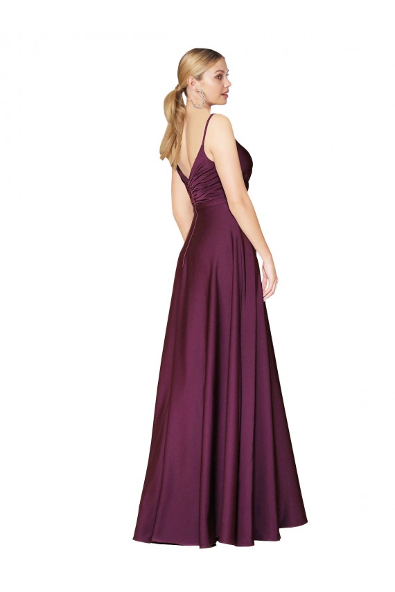 Cheap High Neck Spaghetti Straps Long V-Back Crepe Bridesmaid Dress Canada