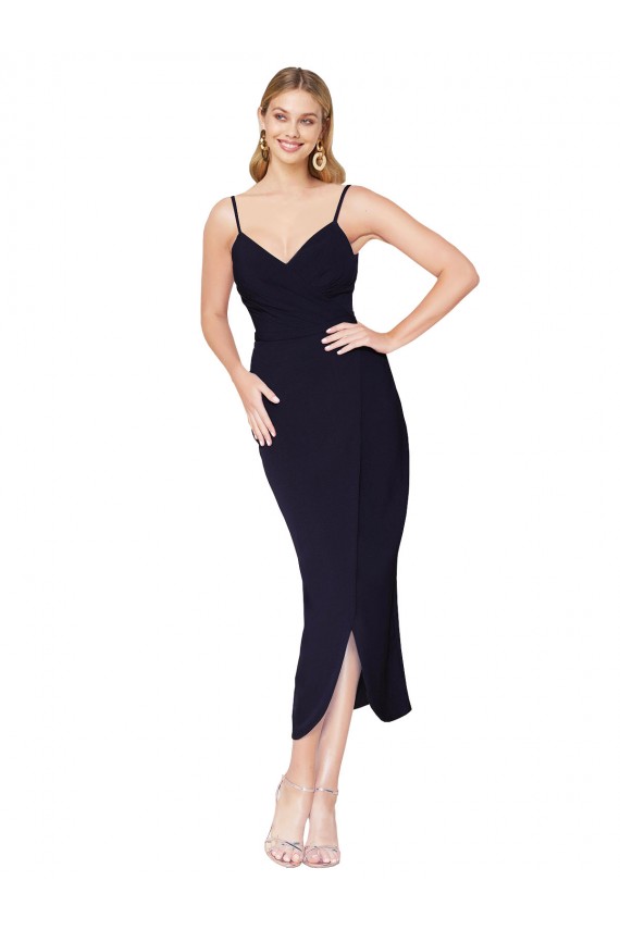 Cheap High Neck Spaghetti Straps Crepe Wrap Short Bridesmaid Dress Canada