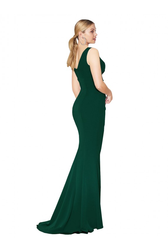 Cheap V-Neck Floor Length Long Crepe Mermaid Bridesmaid Dress Canada