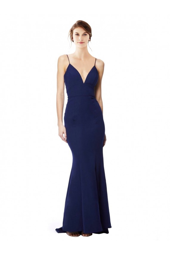 Cheap Deep V-Neck Spaghetti Straps Mermaid Crepe Bridesmaid Dress Canada