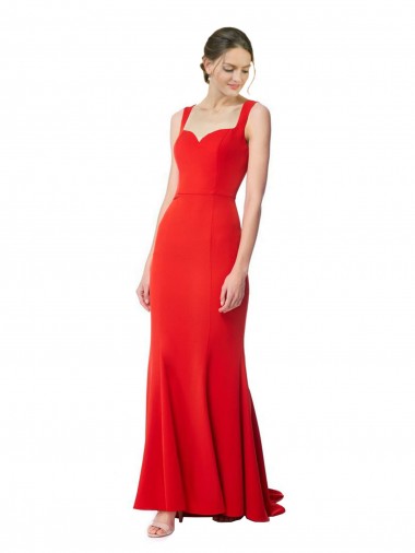 Cheap Long Chapel Train Fishtail Maxi Crepe Bridesmaid Dress with Sweetheart Neckline Canada