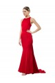 Cheap High Neck Mermaid Open Back Crepe Maxi Bridesmaid Dress with Train Detail Canada