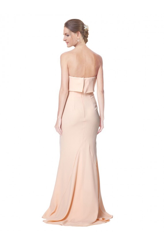 Cheap High Neck Strapless Long Crepe Maxi Bridesmaid Dress with Overlay Canada