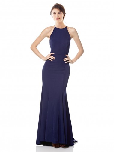Cheap High Neck Fishtail Crepe Bridesmaid Dress with Open Back Detail Canada