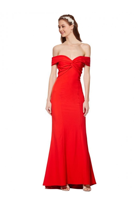 Cheap Cross Front and Back Bardot Sleeveless Crepe Maxi Bridesmaid Dress Canada