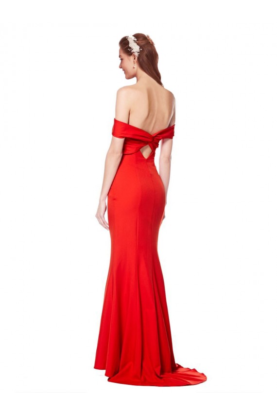 Cheap Cross Front and Back Bardot Sleeveless Crepe Maxi Bridesmaid Dress Canada