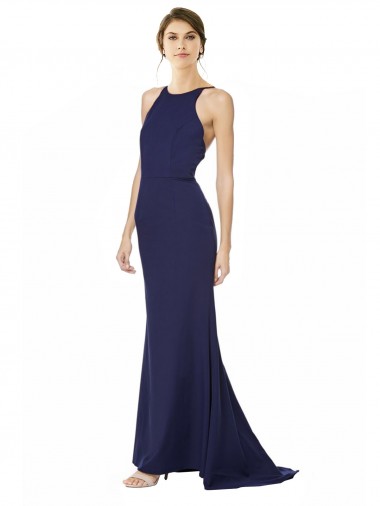 Cheap Fishtail High Neck Maxi Crepe Bridesmiad Dress with Strappy Back Detail Canada