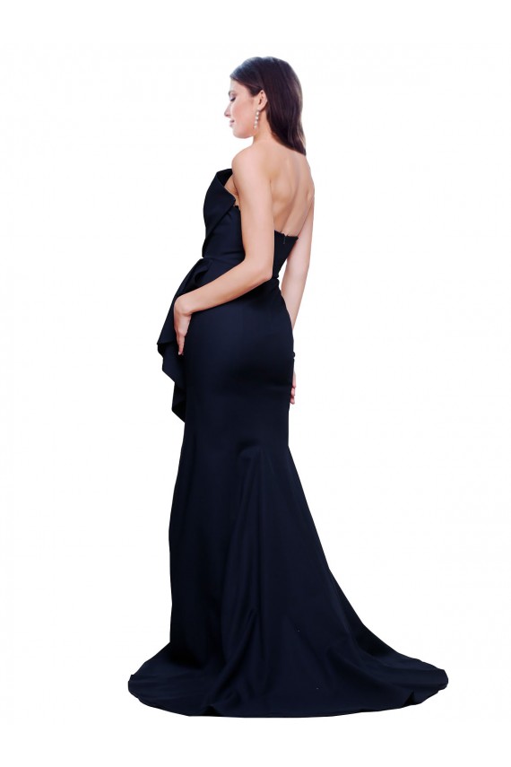 Cheap Long Strapless Sweep Train Low Back Crepe Bridesmaid Dress Canada