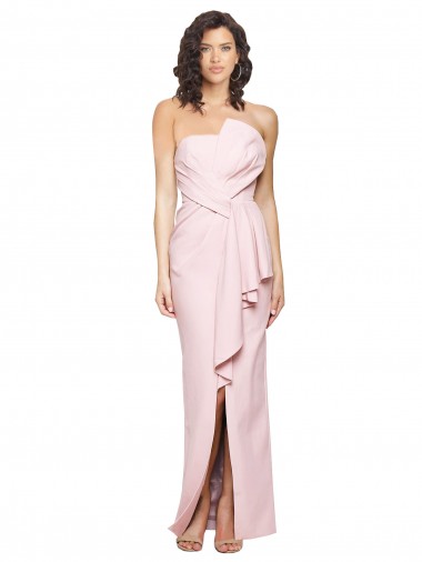 Cheap Strapless Long Full Length Ruffles Low Back Crepe Bridesmaid Dress Canada
