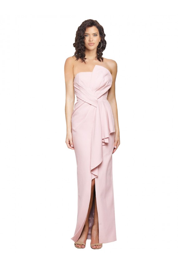Cheap Strapless Long Full Length Ruffles Low Back Crepe Bridesmaid Dress Canada